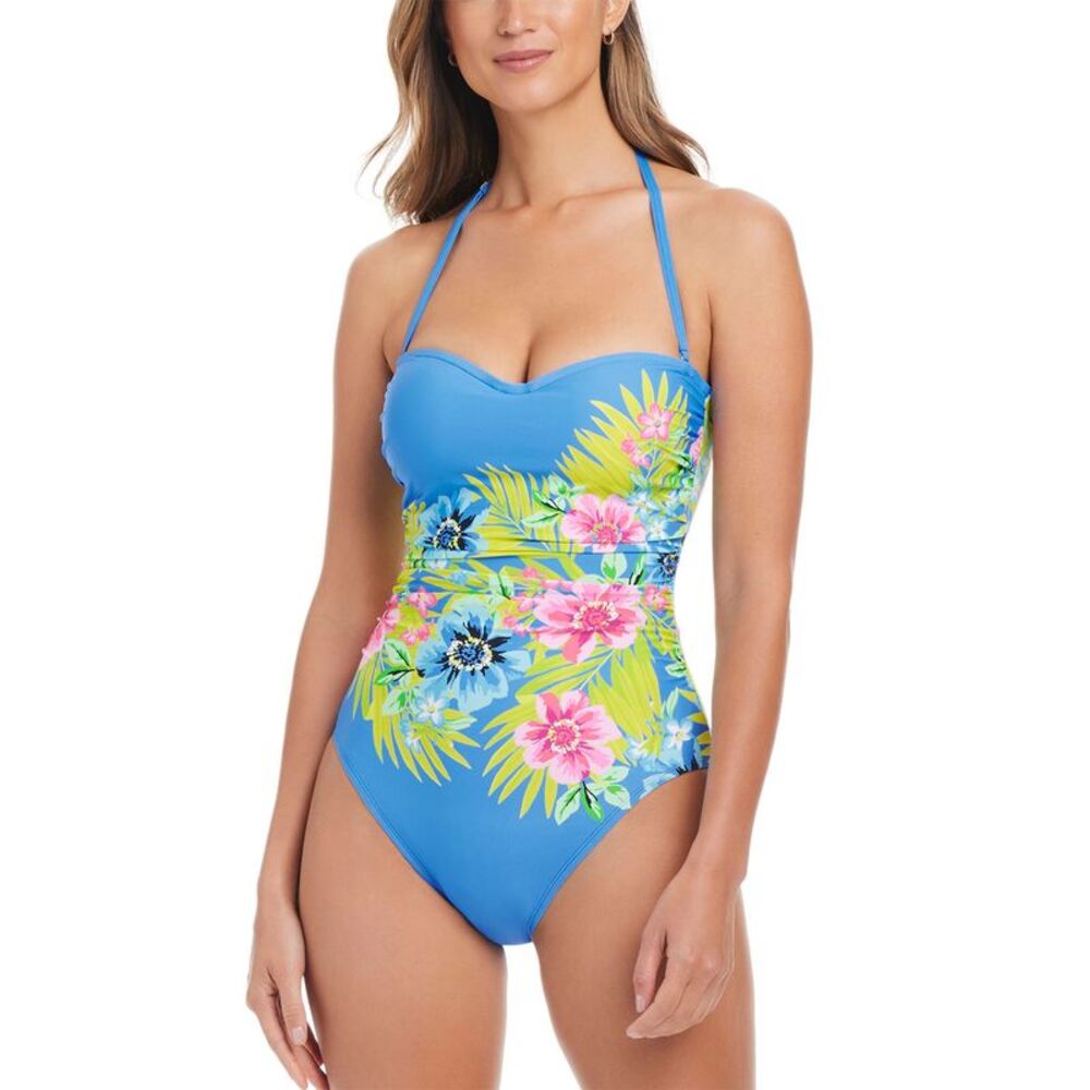 Bleu by Rod Beattie Womens Let's Get Away Shirred One-Piece Swimsuit 6 Multi NWT